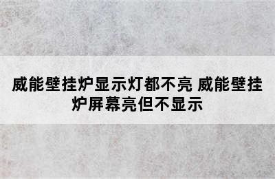 威能壁挂炉显示灯都不亮 威能壁挂炉屏幕亮但不显示